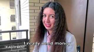 Brunette girl is sucking a huge cock and fucking with man for money