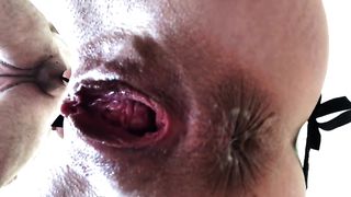 Mature man makes a deep vaginal fisting to the blonde whore