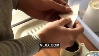 Asian with big tits gets the dick in both her holes