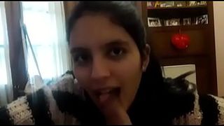 Indian teen makes a blowjob in front of the camera