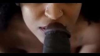 Indian babe makes a deep blowjob to her client in front of the camera