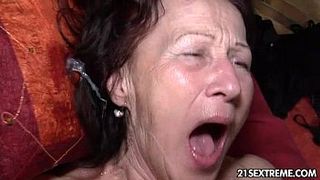 Old woman gives a rimjob to a young well endowed horny dude