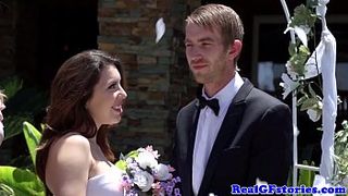 Jenni Lee tries a hardcore threesome sex with two guy on her wedding