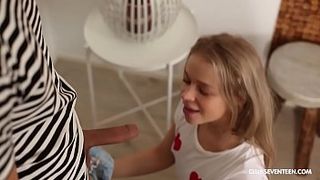 Petite sis sucks my dick then gets laid like a whore